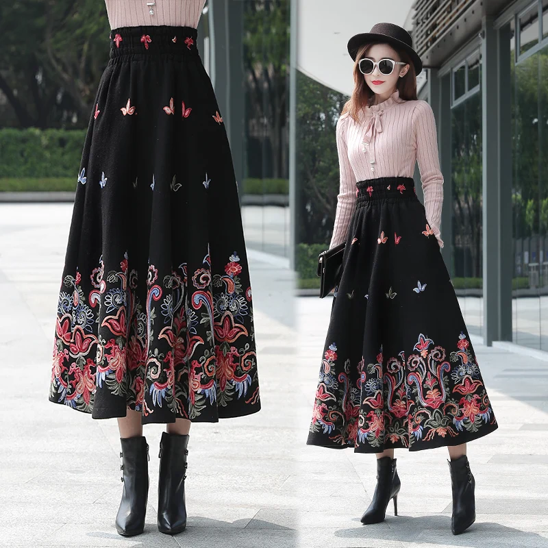 2019 шерстяная длинная юбка женская осенняя и зимняя большая Теплая винтажная