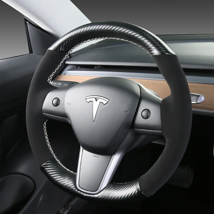 Продажа Для Tesla Model 3 Y X S Чехол рулевого колеса автомобиля Стильный чехол из углеродного волокна Nappa кожаный чехол/модифицированный верхний слой с эф...