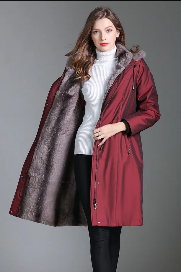 wine red shorter Высококачественное длинное пальто из натурального меха кролика Рекс, женское теплое Утепленное зимнее пальто, роскошная Меховая куртка по настоящей цене от производителя - Цвет: wine red shorter