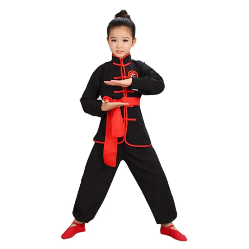 black long slleve New Wushu Costume Children Chinese Traditional Clothing Kids Martial Arts Uniform Kung Fu Suit Girls Boys Stage Performance Set - Цвет: black long slleve