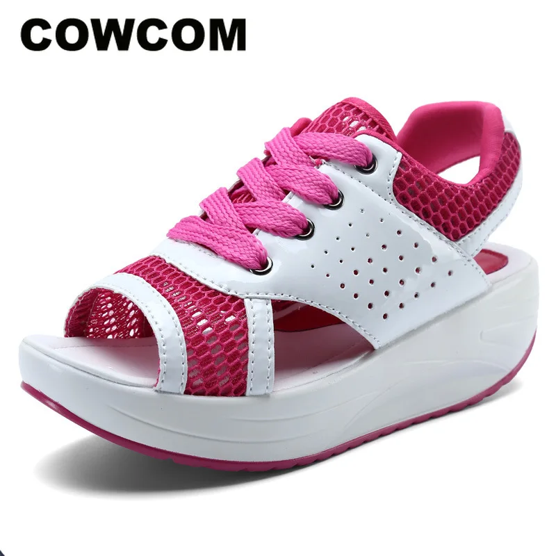 

COWCOM 2021 Muffin Bottom Sandals Thick Bottom Slope Heel Rocking Shoes Women's Mesh Shoes Shoes Manufacturers Issue CYL