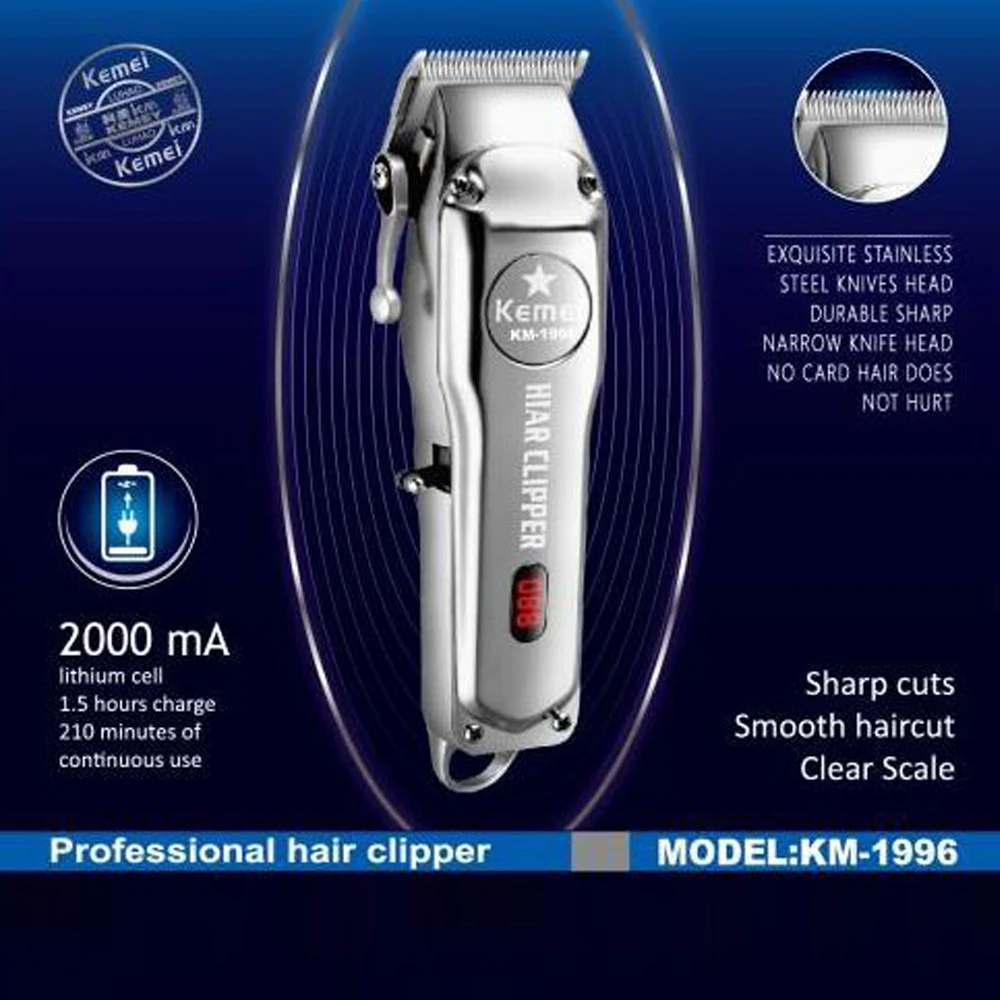 

Kemei Km-1996 LED Full Metal Electric Rechargeable Hair Clipper Beard Professional Household Trimming Tool