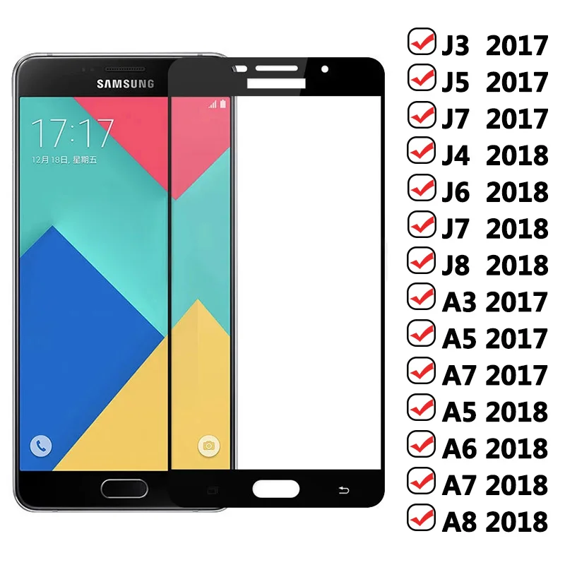 Защитное стекло с полным покрытием для Samsung Galaxy J5 J3 J7 2017 2018 Защита экрана A3 A5 A7