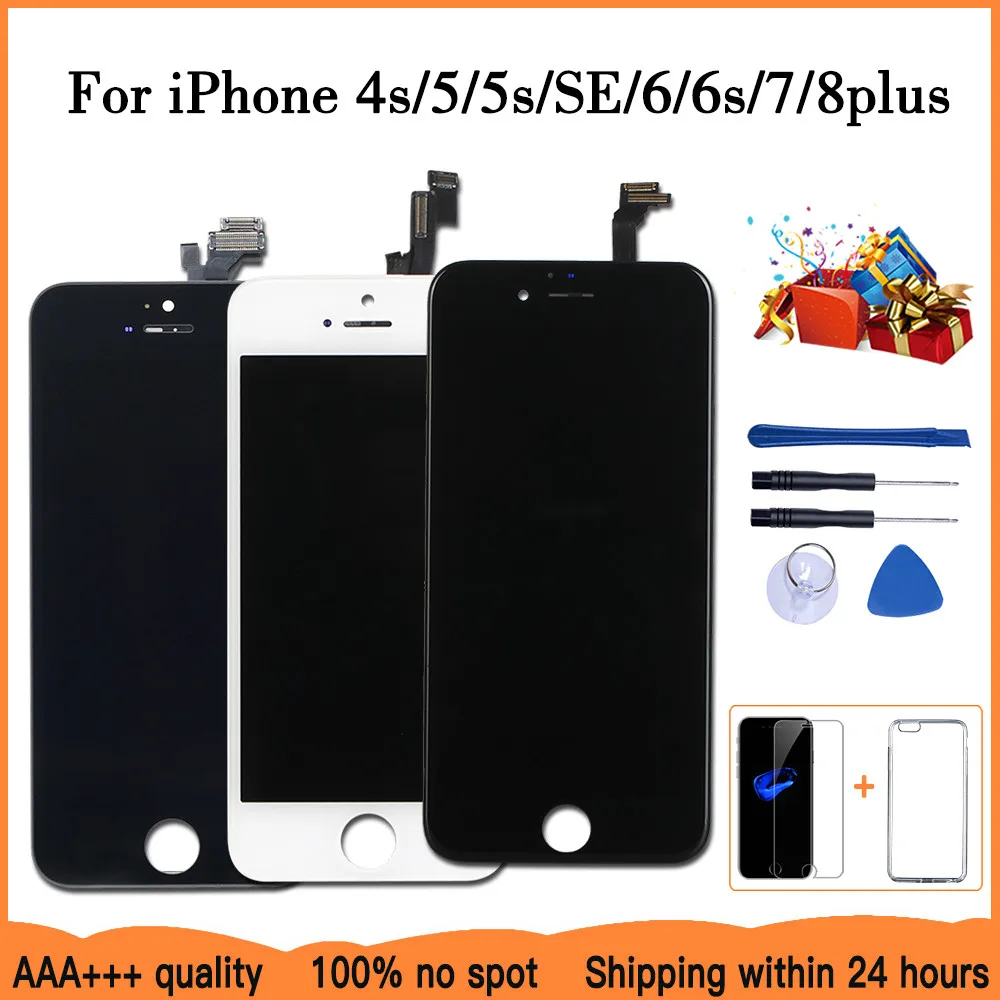 

AAA+++LCD Display For iPhone 6 7 8 6S Plus Touch Screen Replacement For iPhone 5 5C 5S SE No Dead Pixel+Tempered Glass+Tools+TPU