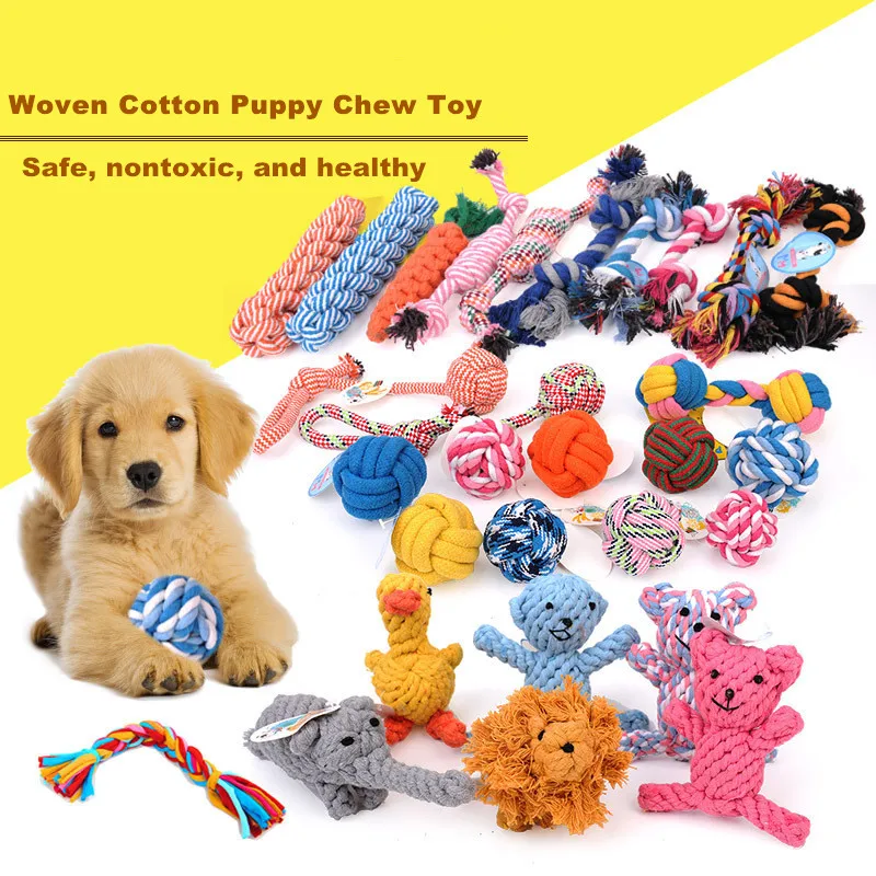 Игрушечная собачья веревка цветная тканая хлопковая жевательная игрушка для