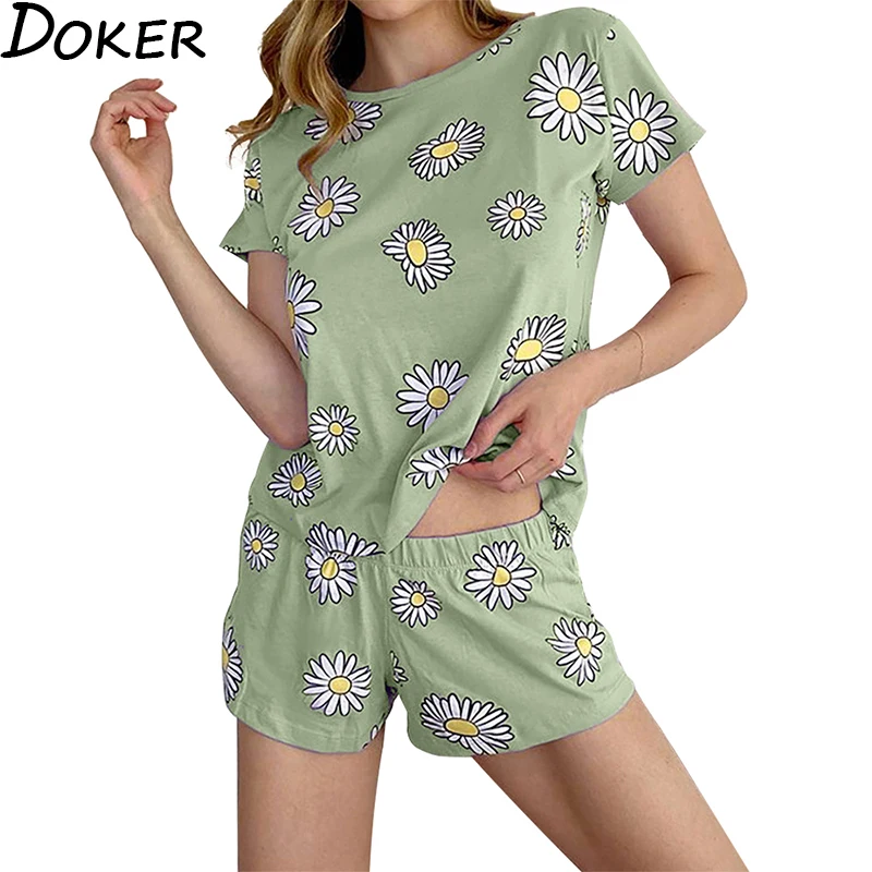 Женский пижамный комплект лето 2020 пижама с цветочным принтом костюм для женщин