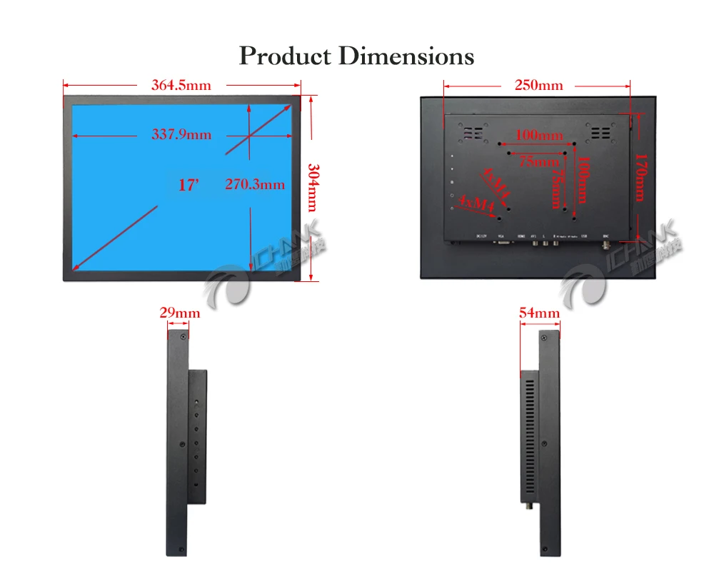 B170TN-ABHUV/1" 1280x1024 4:3 AV BNC HDMI VGA металлический монитор в корпусе/17" дюймовый стальной чехол настенный безопасный ПК монитор ЖК-дисплей