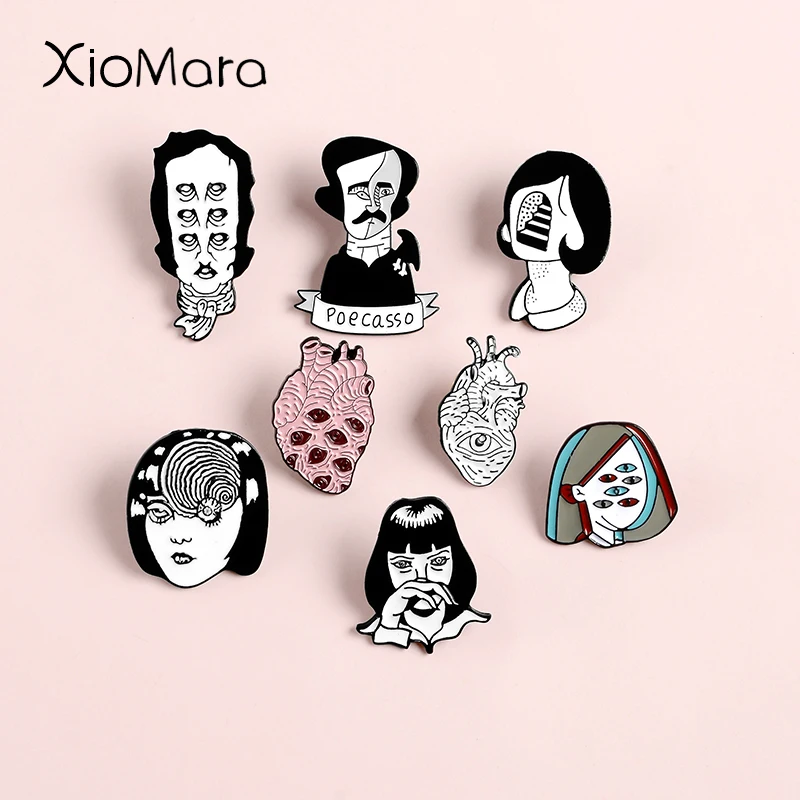Эмалированные булавки абстракционизма Пикассо черно белые минималистичные