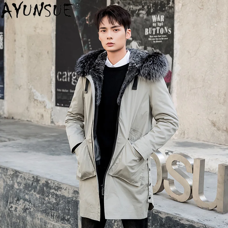 Мужская куртка AYUNSUE зимняя с натуральным мехом кролика Рекс - Цена: 49843.44