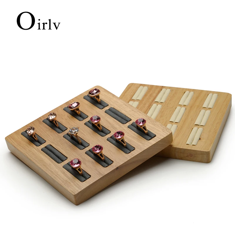 

Oirlv Solid wood Cream-white&Dark gray 12 Seats Ring Display Stand with Microfiber Internal for Exhibition Jewellry Rings Holder