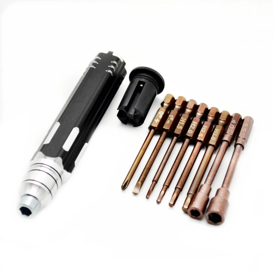 Destornillador de aleaci&oacute;n de acero S2 8 en 1, herramienta hexagonal interior de 1,5mm, 2mm, 2,5mm, 3mm, z&oacute;calo hexagonal de 4mm, 5,5mm, destornillador Phillips ranurado-0