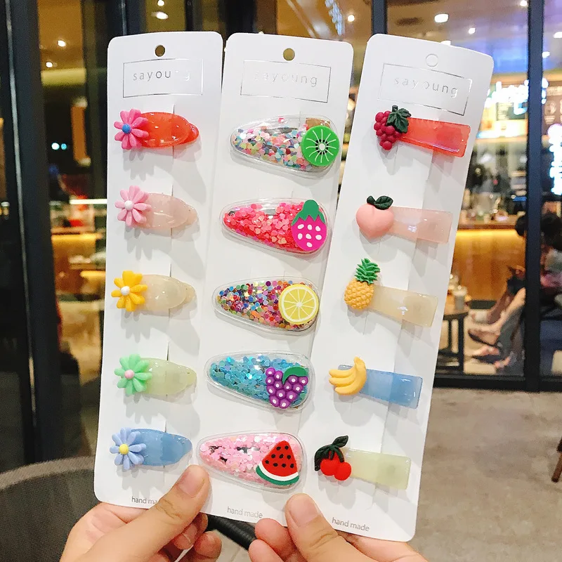 5Pc /Sat New Parent-child cute cartoon colorful style childlike hairpin clip sweet fruit Flower BB clip girl Hair Clips Headwear
