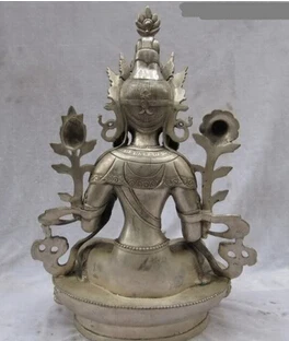 Бесплатная доставка 8 дюймов тибетский буддизм белая бронза Серебряный Зеленый