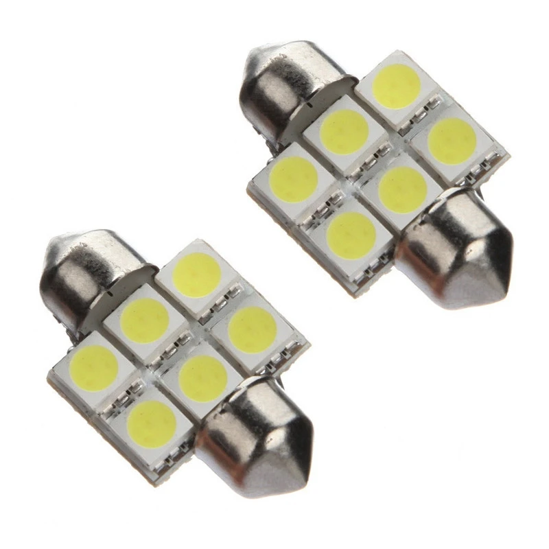 

10x 6 3528 SMD LED Festoon Lamp 31 mm 12V White with 2X 31mm 6 SMD 5050 LED Car Interior C5W Super White Light Lamp Bulb