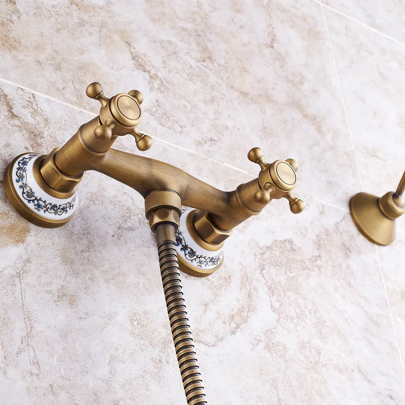 shower faucets antique brass ceramics bathtub faucets rain shower handheld bathroom sanitary wall mount shower mixer tap free global shipping