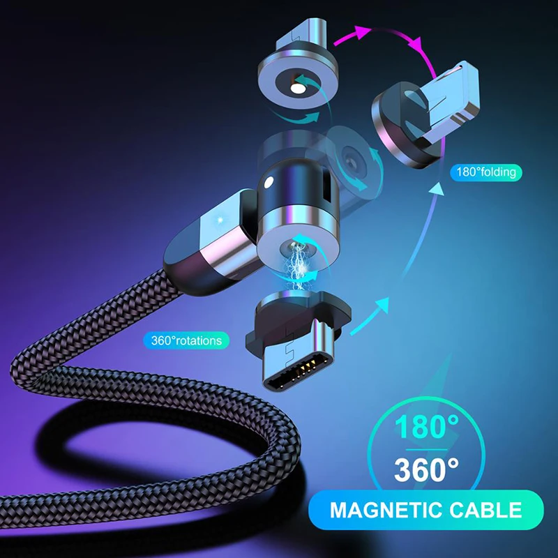 

Magnetic USB Cable Fast Charging Type C Cable Magnet Charger Micro USB Cable For iPhone Mobile Phone USB Cord 360º+180º Rotation