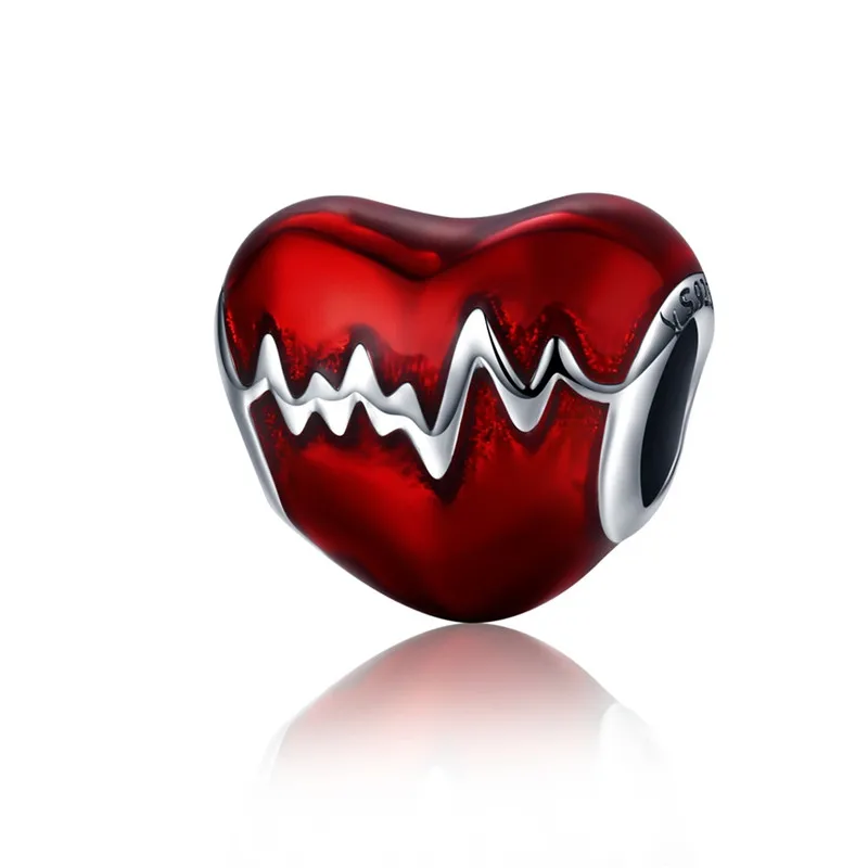 BAMOER Новое поступление 925 пробы Серебряное сердце, для влюбленных ЭКГ и красный эмалевые Бусины бусины для браслетов для Для женщин украшения подарок SCC249 - Цвет: SCC249