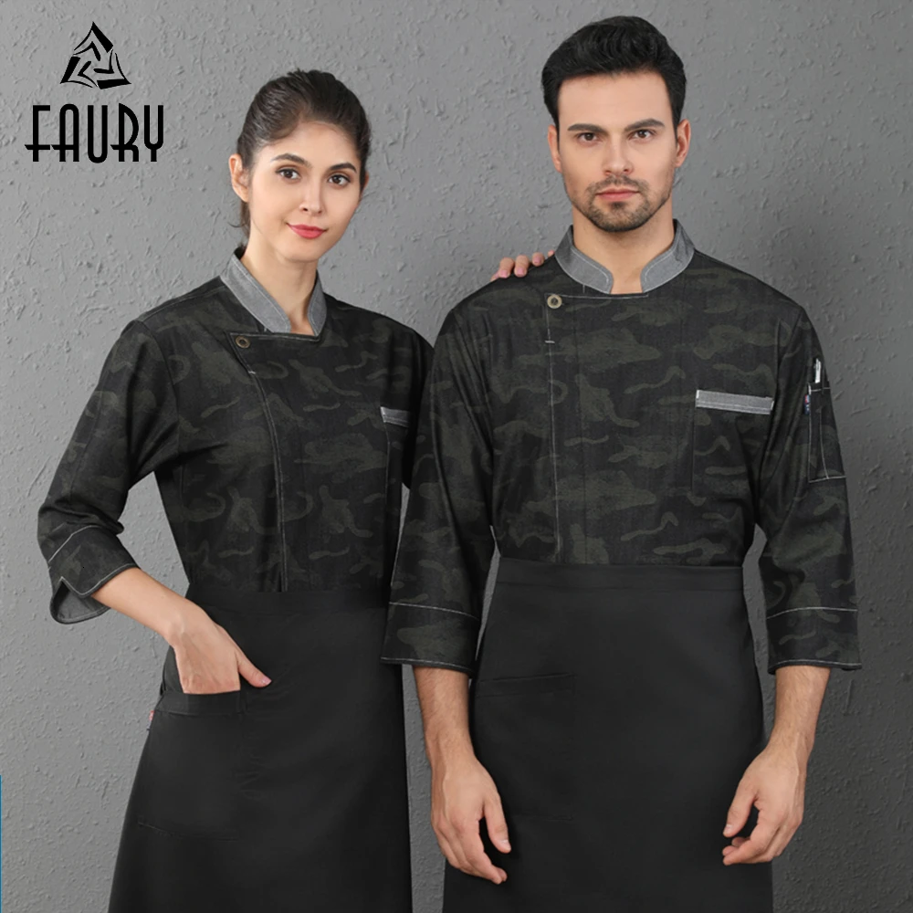 

New Fahion Camouflage Chef Uniform Unisex Long Sleeve Kitchen Cook Overalls Cafe Bakery Barber Shop Waiter Unisex Work Clothes