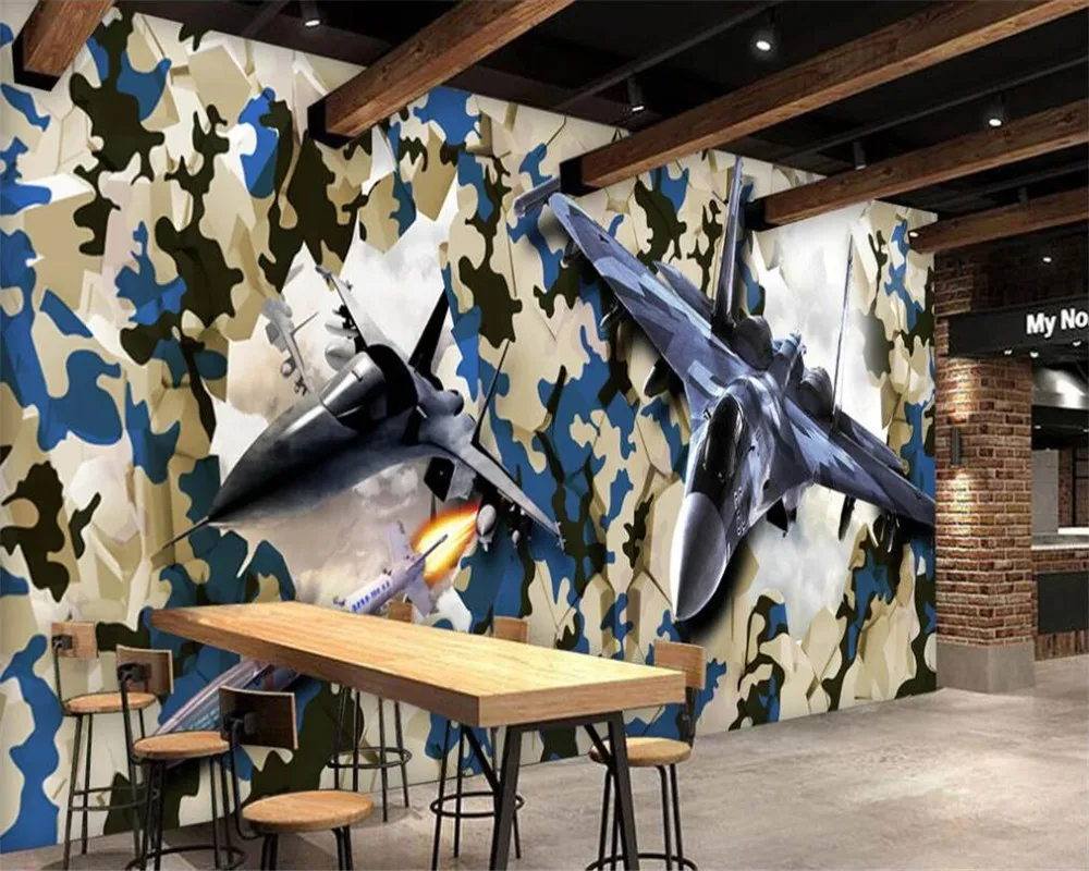 Настенные 3D обои на заказ самолет разбивает стену в баре ресторане детской