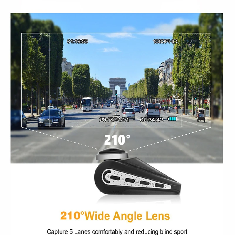 Odare Автомобильный видеорегистратор 3 &quotвидео рекордер Dash Cam 210 градусов для