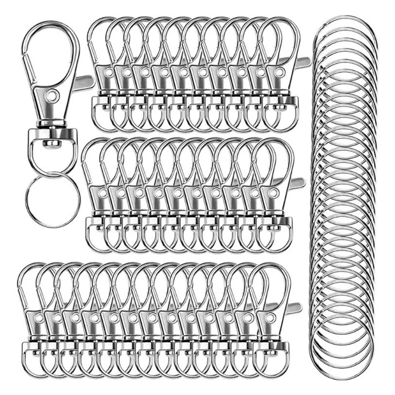 

69HB Crafting 120 Pcs Key Rings Swivel Lobster Claw Clasps Making Accessories Fastener Hook Bracelets Gift for Family Friends