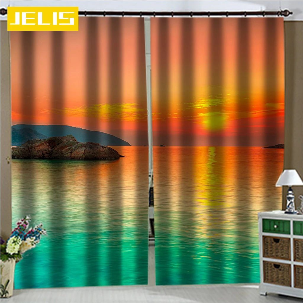 

Seaside Sunset 3D Printed Blackout Curtains for Living Room Bedroom Drapes Blind Window Treatments Backdrop Curtains Custom Made