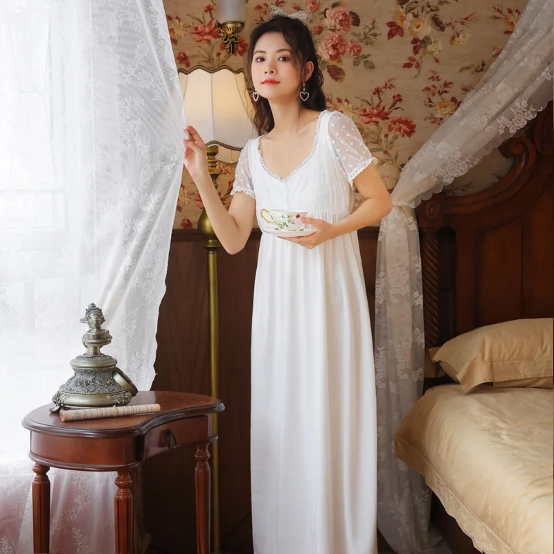 MeetLife Женская Хлопковая пижама с вышивкой коротким рукавом ночная рубашка