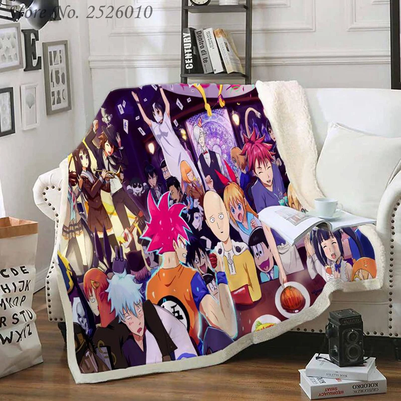 Throw blanket ONE PUNCH MAN 3D Velvet Plush Blanket Bedspread For Kids Girls Sherpa Couch Quilt Cover Travel 02 | Дом и сад