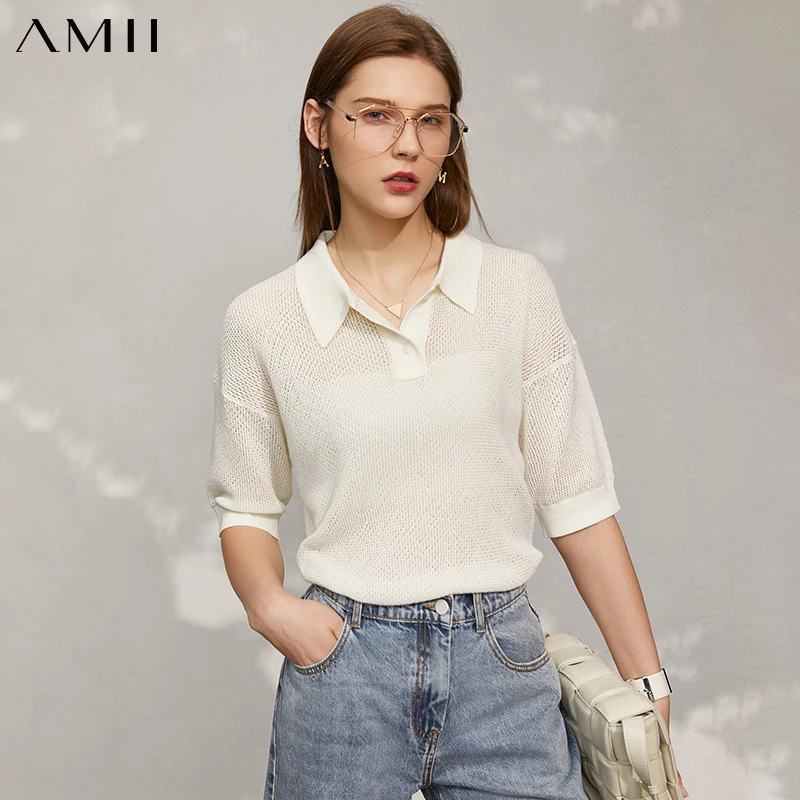 Женская летняя рубашка поло Amii в минималистском стиле топы Повседневная
