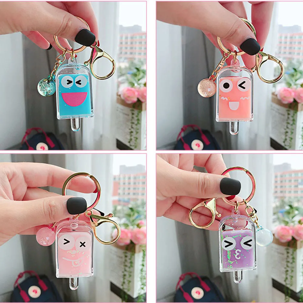 Креативный брелок для мороженого с блестками зыбучим песком жидкое плавающее