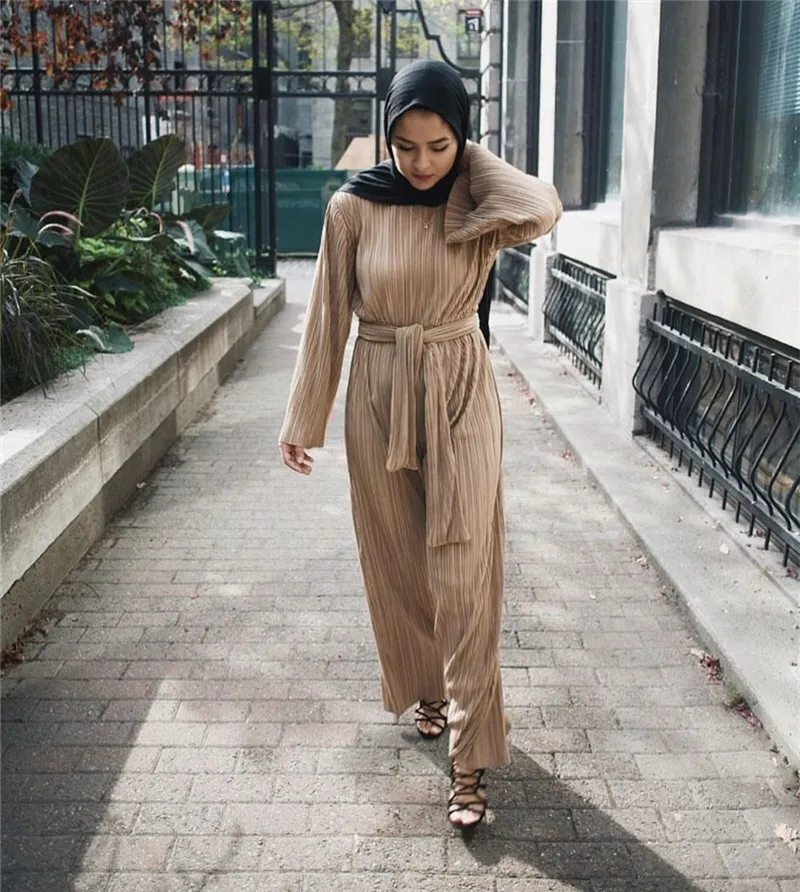 

2019 Muslim Turkey New Trumpet Sleeves Jumpsuit Trousers Wide-Leg Pants Women Elegant Fashiion Dubai Islamic Abayas For Women
