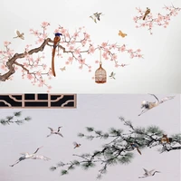 chinese style flower bird wall sticker living room sofa background decor wardrobe decals wallpaper home decoration stickers