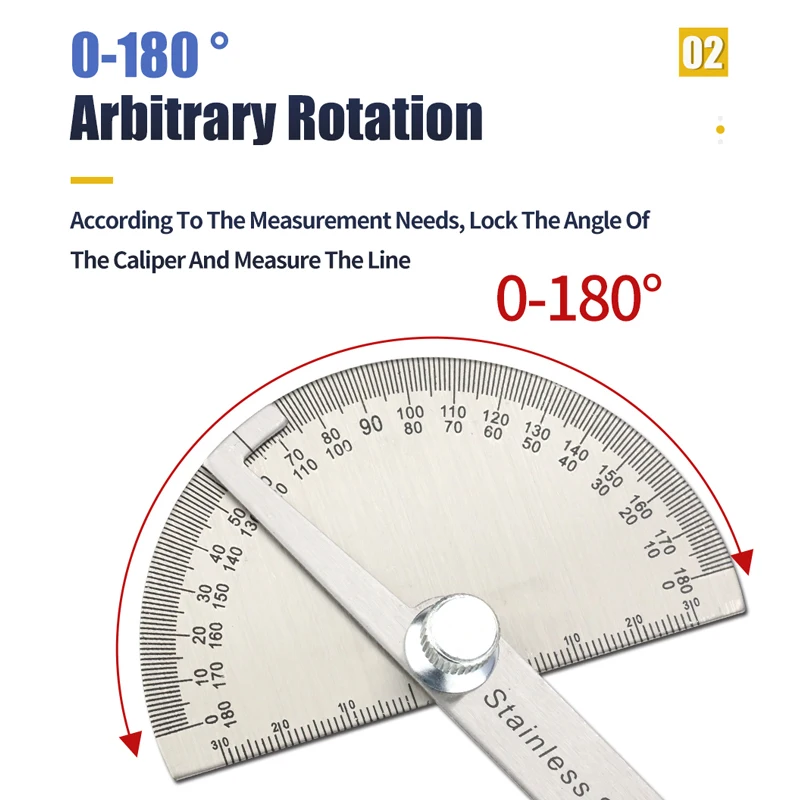 

180 Degree Protractor Metal Angle Finder Goniometer Angle Ruler Stainless Steel Woodworking Tools Rotary Measuring Ruler 100/150