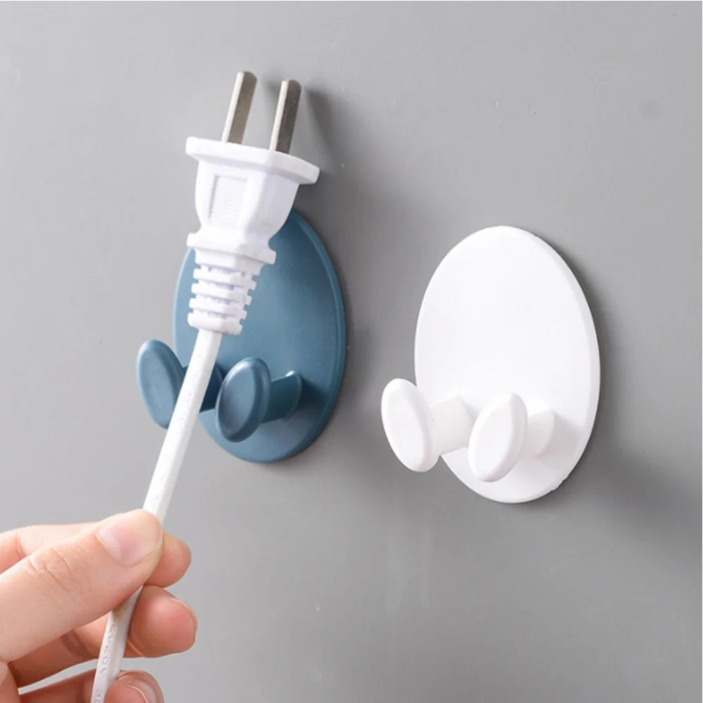 

8Pcs Creative Two-legged Plug Hooks Power Cable Storage Adhesive Hooks for Bathroom Kitchen