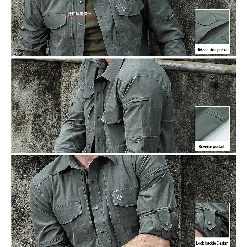 PAVEHAWK  Military Stretch Quick Dry Shirts Men Fashion Dress  Male Long Sleeve Slim Fit Business Casual Shirt Camisa For Man