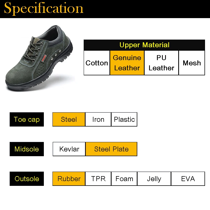 Мужская безопасная обувь из коровьей кожи со стальным носком неубиваемые