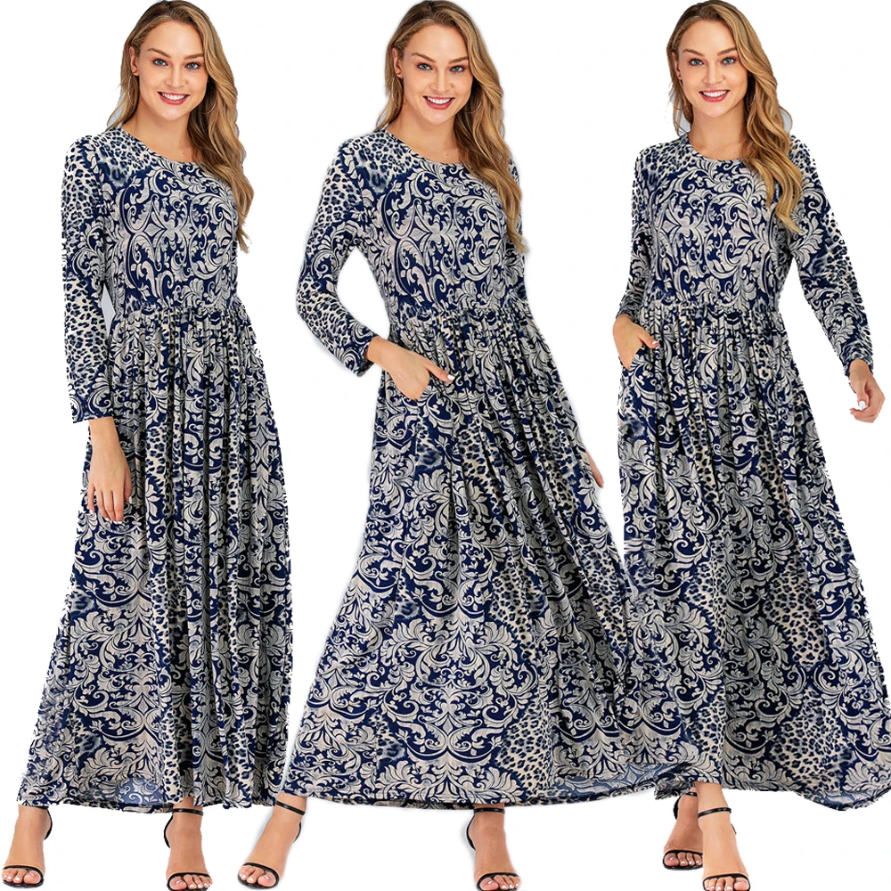 

Plus Size Abaya Long Robe Dubai Arab Women Muslim Long Sleeve Maxi Dress Jilbab Islamic Vintage Pleated Ladies Robe Gown New