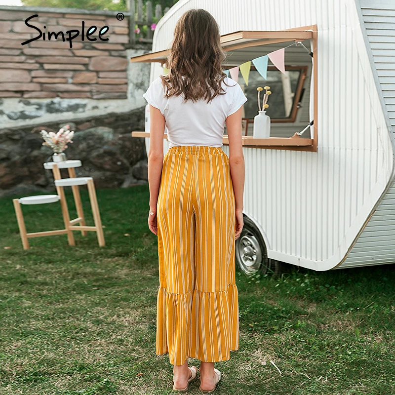 Женские полосатые длинные штаны Simlee элегантные повседневные эластичные брюки с