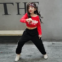 girls red long sleeved jazz hip hop dance costume loose sweater cropped tops shirt for kid street modern dancing clothes wear