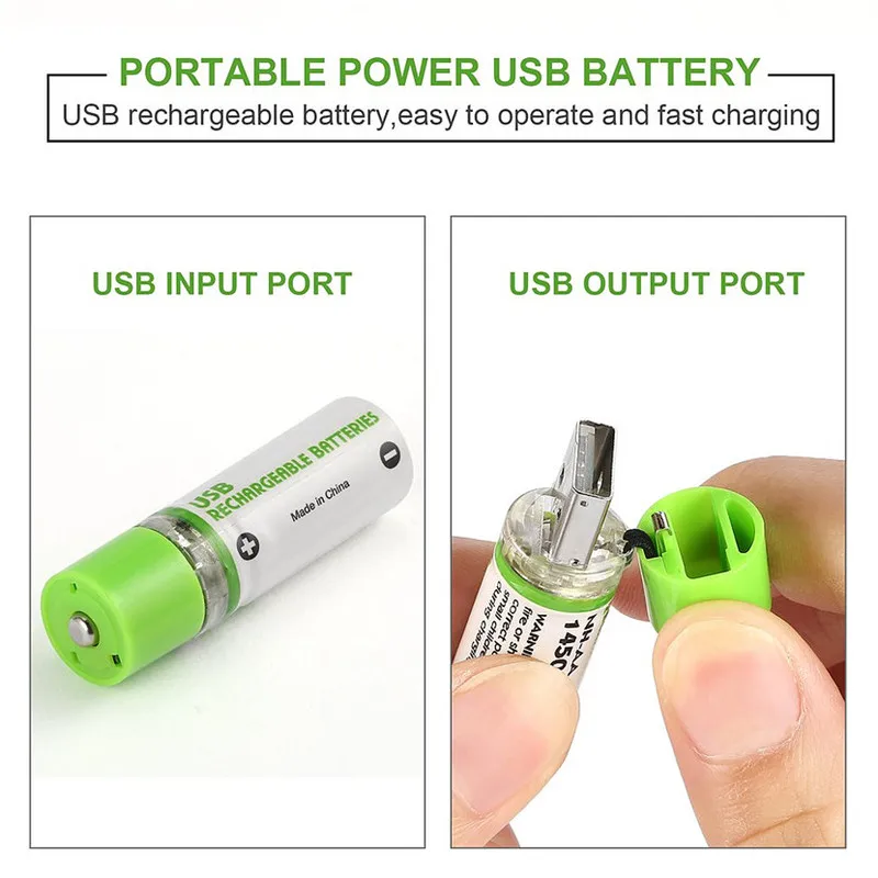 MJKAA 4 шт. AA 1450mAh 1,2 V USB перезаряжаемая батарея Ni-MH аккумулятор для окружающей среды порт зарядки портативный для дистанционного управления