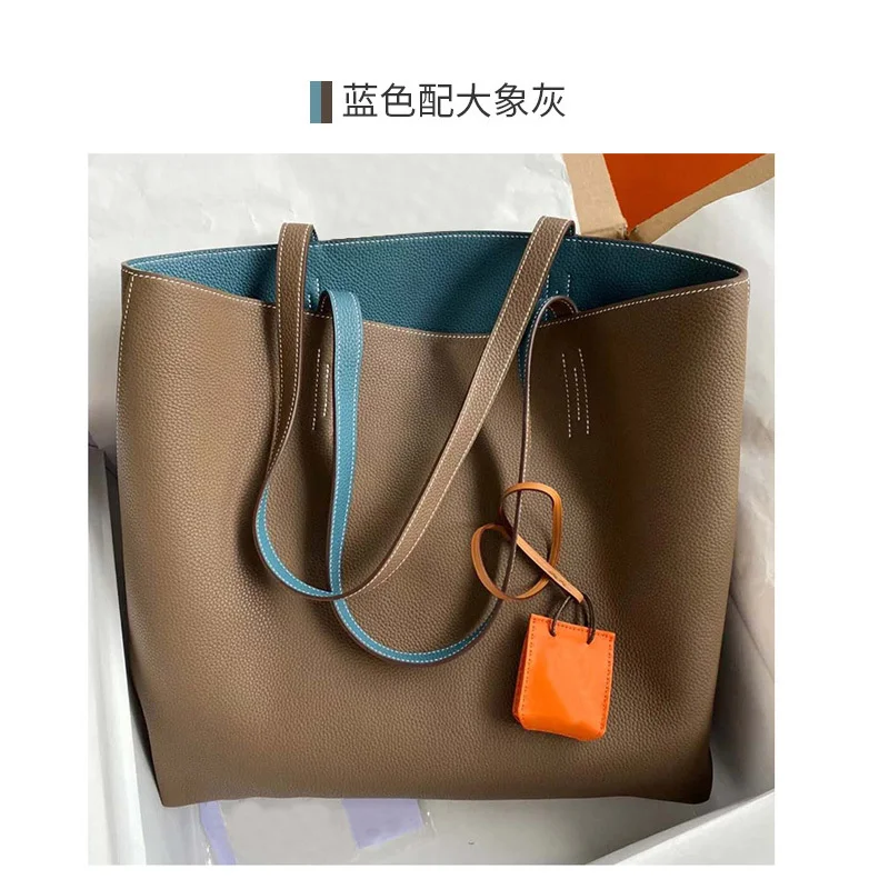 

Big bag women's 2020 new versatile shopping bag single shoulder bag double side top leather tote bag large capacity women's bag