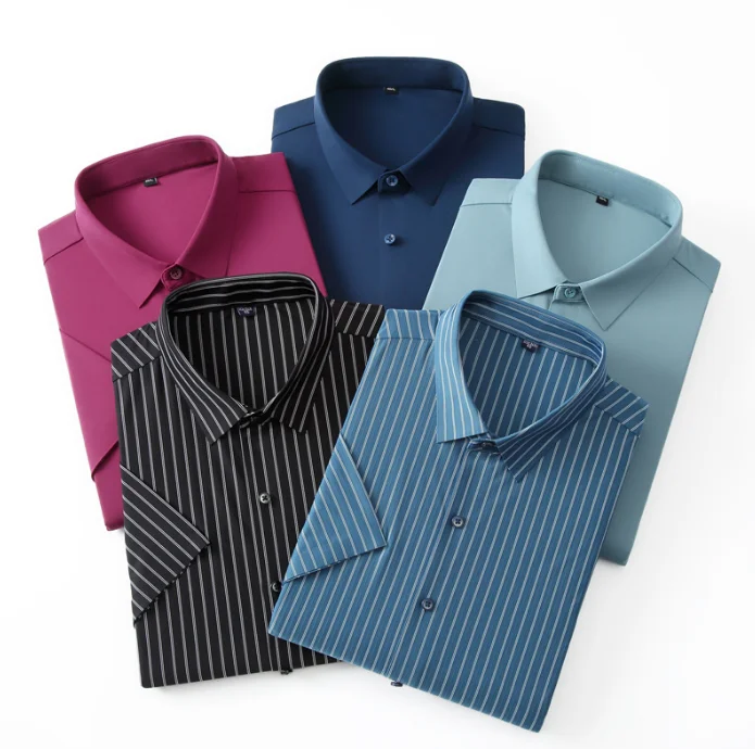 

2021 new seamless embossed short-sleeved shirt men's solid color simple breathable men's shirt AE2891-01-09