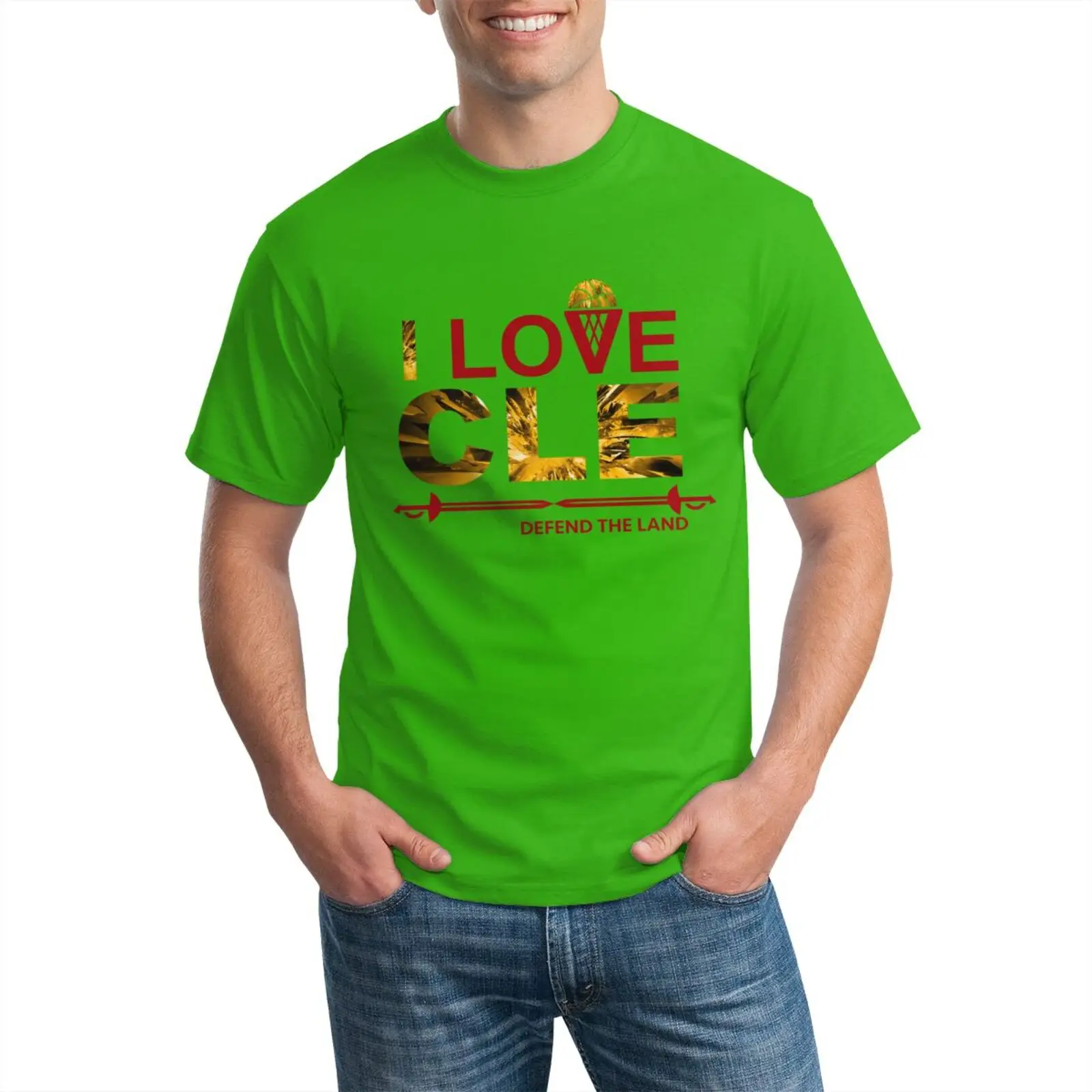 

Men tshirts Short Sleeve Cotton White Regular Fit Mens tshirts 2021 Summer T-shirt Letter I love CLE Printing Street Wear Casual