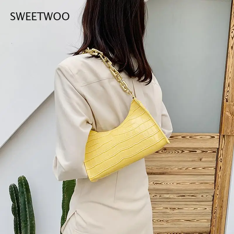 

Girl Snake Chain Handbag for Women 2021 Shopping Bag Retro Casual Women Totes Shoulder Bags Female Leather Solid Color