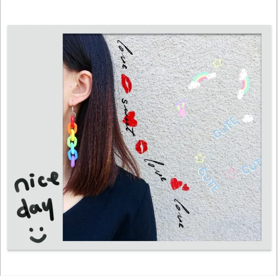 

Personality Candy Color Acrylic Long Chain Statement Earrings Colorful Rainbow Geometric Cool Earrings for Woman Party Jewelry