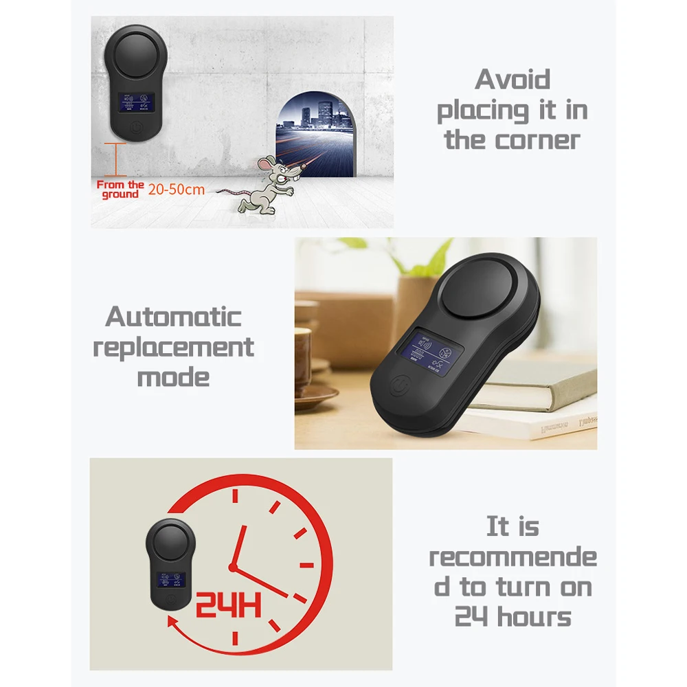 

Anti Moustique Wave Mosquito Dispeller Electromagnetic Wave Mouse Expeller LCD Superaudible Mouse Repellent Insect Repeller