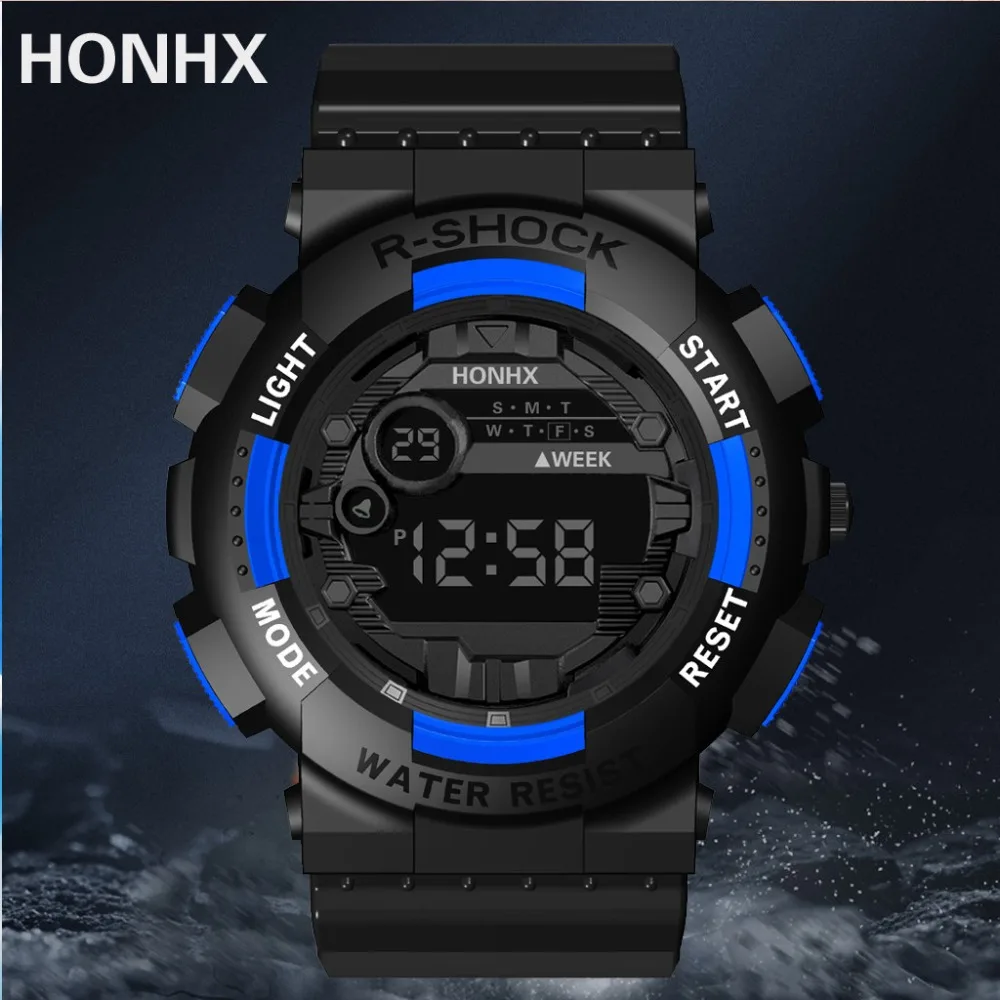 HONHX Роскошные Мужские Цифровые светодиодный часы с цифровым датным будильником водонепроницаемые спортивные мужские наружные электронные часы дропшиппинг Q