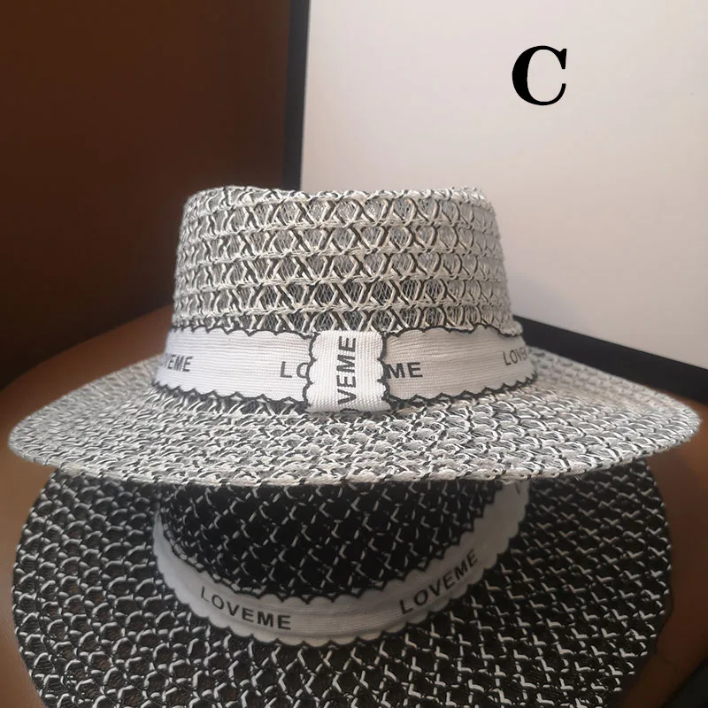 

HT303 Simple Summer Beach Hat Female Casual Women Flat Brim Ribbon With Letter Love Straw Cap Girls Sun Hat Chapeu Feminino
