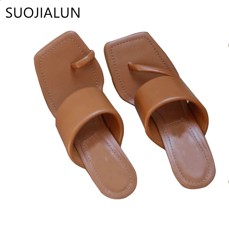 

SUOJIALUN NEW Sexy Women Slipper 2020 Summer High Quality High Quality Elegant Dress Shoes Slides Ladies Outdoor Sandal Shoes