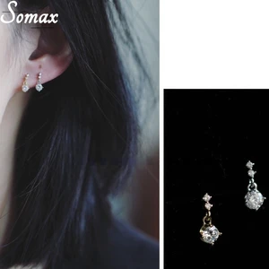 925 Sterling Silver 14 Gold-plated Earrings Zirconium Diamonds Japanese Models Version Mini Wedding Diamond Earrings Jewelry